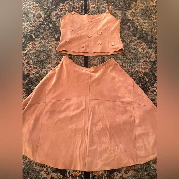 Luca luca silk 100% leather crop top floral & skirt 6 italian vtg 90s Coachella - Picture 2 of 16